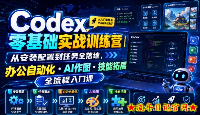 Codex零基础实战训练营|从安装配置到任务全落地,办公自动化・AI作图・技能拓展全流程入门课-流年日记