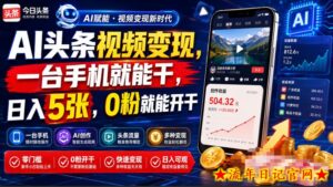 AI头条视频变现,一台手机就能干,日入5张,0粉就能开干-流年日记