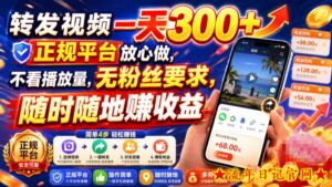 转发视频一天300+,正规平台放心做,不看播放量,无粉丝要求,随时随地賺收益【揭秘】-流年日记