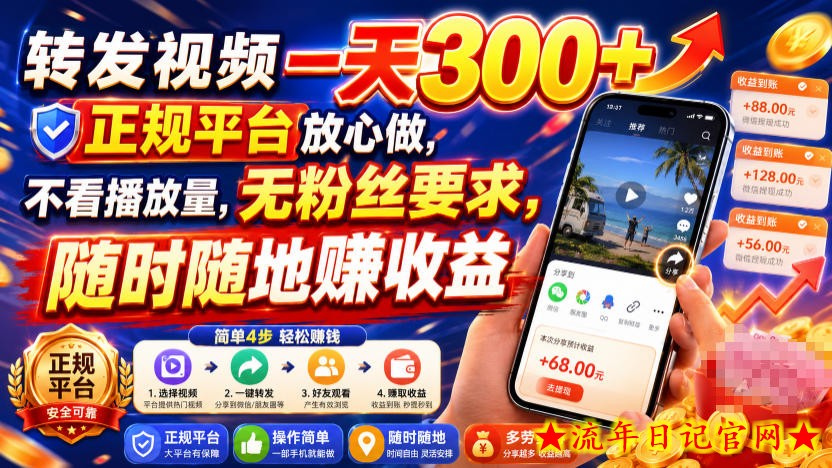 转发视频一天300+,正规平台放心做,不看播放量,无粉丝要求,随时随地賺收益【揭秘】-流年日记