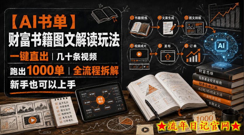 【AI书单】财富书籍图文解读玩法，一键直出，几十条视频，跑出1000单，全流程拆解，新手也可以上手