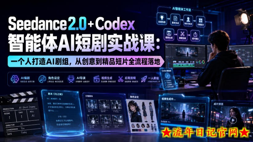 Seedance2.0+Codex智能体AI短剧实战课：一个人打造AI剧组，从创意到精品短片全流程