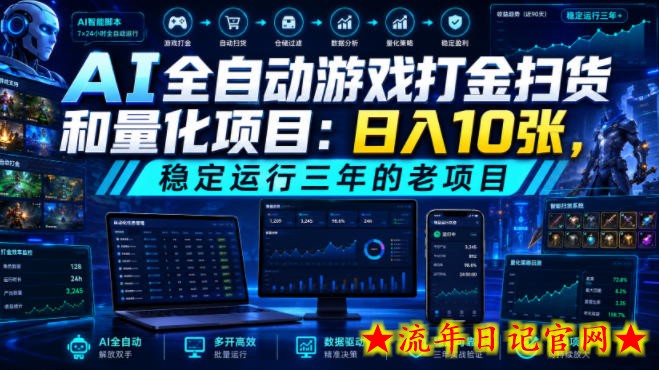 AI全自动游戏打金扫货和量化项目：日入10张，稳定运行三年的老项目！【揭秘】-流年日记