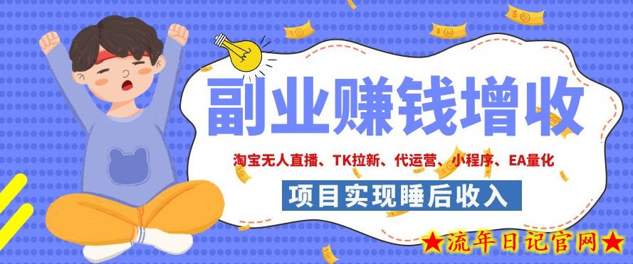 2026年多个真实落地副业项目，手把手带你搭建被动收入管道（淘宝无人直播、海外TK拉新、CSGO饰品交易、去水印小程序等）【揭秘】-流年日记