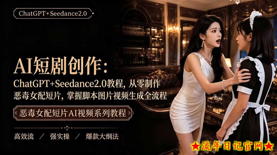 AI短剧从零创作实战课｜ChatGPT脚本撰写+Seedance2.0视频生成，恶毒女配短剧全流程教程-流年日记