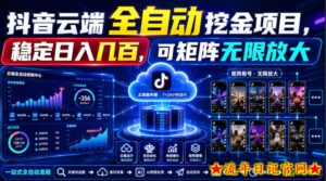 Dy云端全自动挖金项目，稳定日入几百，可矩阵无限放大！【揭秘】-流年日记