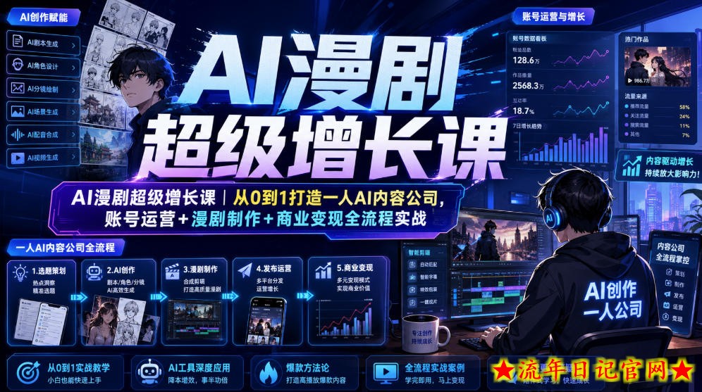 AI漫剧超级增长课｜从0到1打造一人AI内容公司，账号运营+漫剧制作+商业变现全流程实战