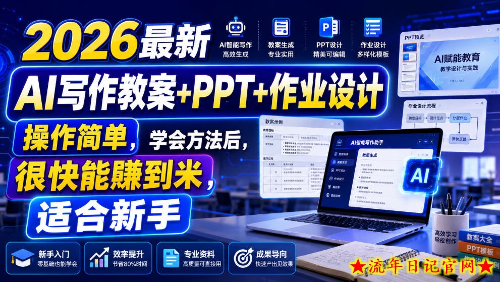 2026最新AI写作教案+PPT+作业设计，操作简单，学会方法后，很快能賺到米，适合新手