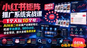 小红书矩阵推广系统实战课｜1个人玩10个号，AI批量二创去重产出爆款笔记，吃透平台算法、SEO占位、安全导流，放大全域免费流量-流年日记