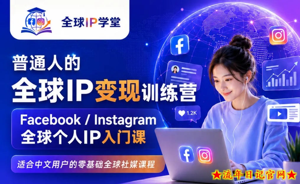 普通人的全球IP变现训练营，Facebook/Instagram全球个人IP入门课，零基础全球社媒课程