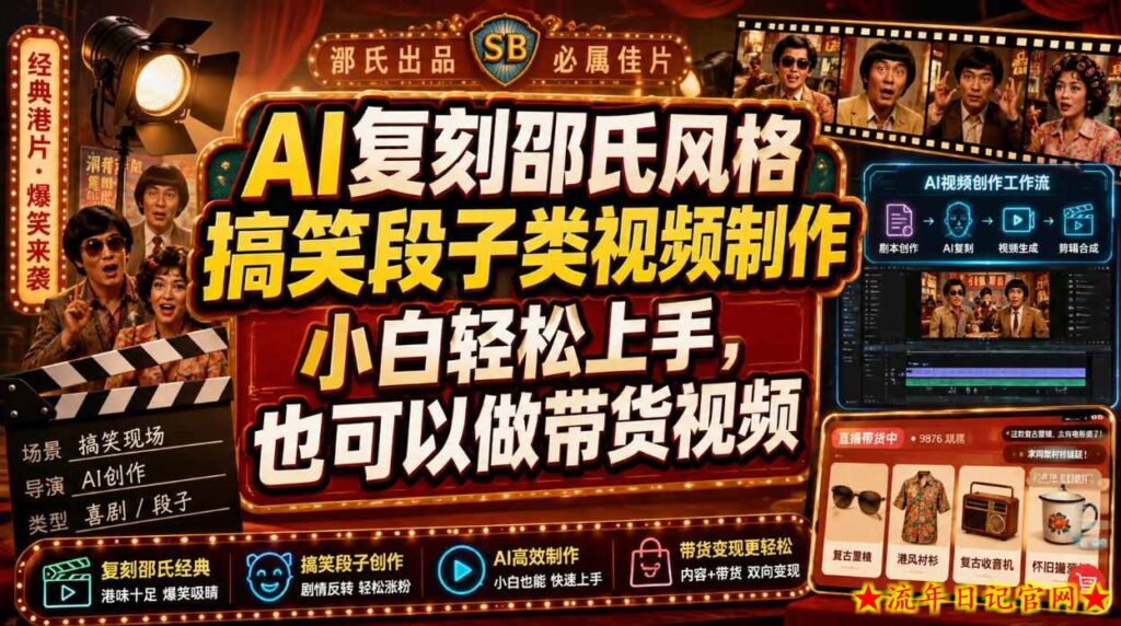AI复刻邵氏风格搞笑段子类视频制作，小白轻松上手，也可以做带货视频-流年日记