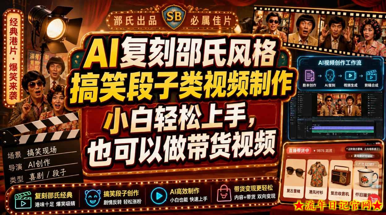 AI复刻邵氏风格搞笑段子类视频制作，小白轻松上手，也可以做带货视频