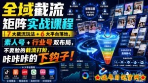 全域截流矩阵实战课程｜7大截流玩法+6大平台落地，素人号+行业号双布局，不要脸的截流打粉，咔咔咔的下钩子！-流年日记