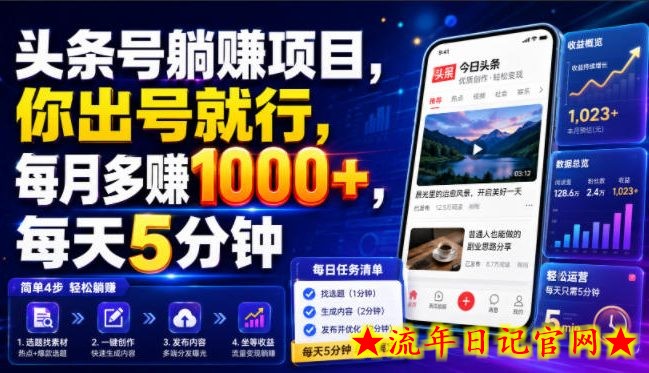 头条号躺賺项目，你出号就行，每月多賺1000+，每天5分钟，坐等分米【揭秘】