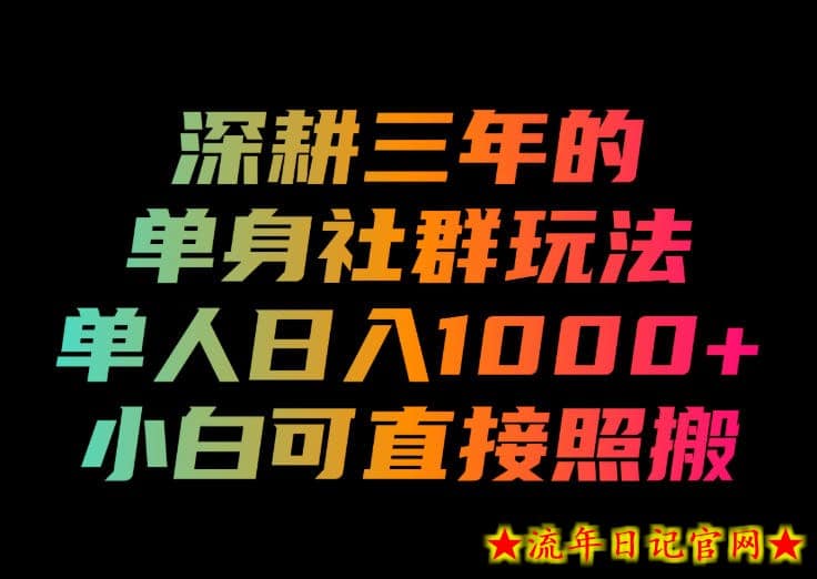 深耕三年的单身社群玩法，单人日入1000+，小白可直接照搬！【揭秘】-流年日记