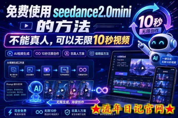 免费使用seedance2.0mini的方法，不能真人，可以无限10秒视频，9图+3音频参考-流年日记