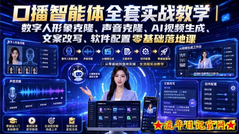 口播智能体全套实战教学｜数字人形象克隆、声音克隆、AI视频生成、文案改写、软件配置零基础落地课