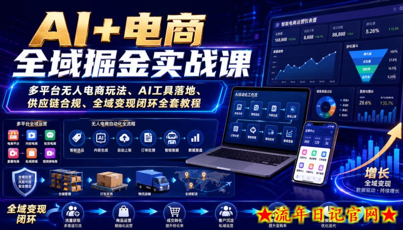 AI+电商全域掘金实战课｜多平台无人电商玩法、AI工具落地、供应链合规、全域变现闭环全套教程-流年日记