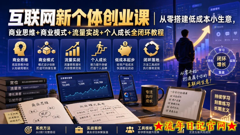 互联网新个体创业课｜从零搭建低成本小生意，商业思维+商业模式+流量实战+个人成长全闭环教程-流年日记