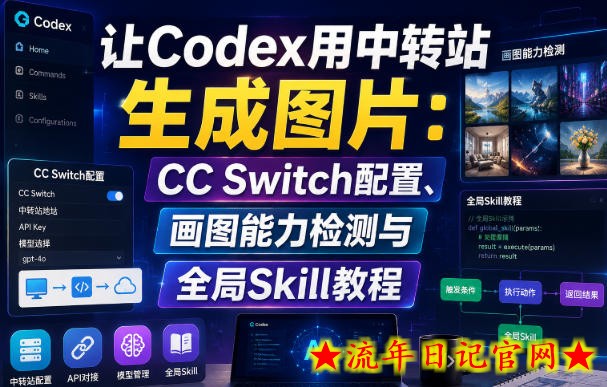 让Codex用中转站生成图片:CC Switch配置、画图能力检测与全局Skill教程-流年日记