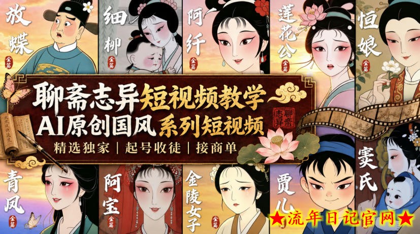 聊斋志异短视频教学,AI原创国风系列短视频,精选独家丨起号收徒丨接商单-流年日记