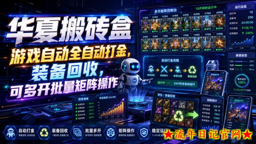 华夏搬砖盒,游戏自动全自动打金,装备回收,可多开批量矩阵操作-流年日记