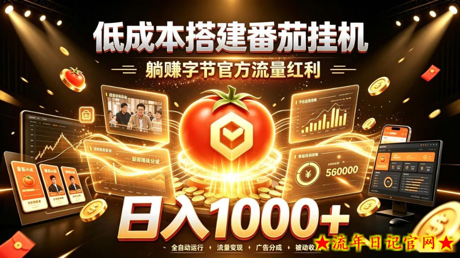 低成本搭建番茄挂G,躺賺字节官方流量红利,日入1k+,全程傻瓜式落地【揭秘】-流年日记