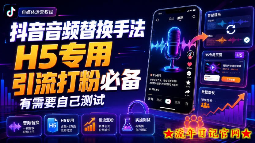 抖音音频替换手法H5专用,引流打粉必备,有需要自己测试-流年日记