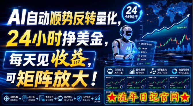 AI自动顺势反转量化,24小时挣美金,每天见收益,可矩阵放大!【揭秘】-流年日记