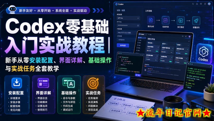 Codex零基础入门实战教程｜新手从零安装配置、界面详解、基础操作与实战任务全套教学-流年日记