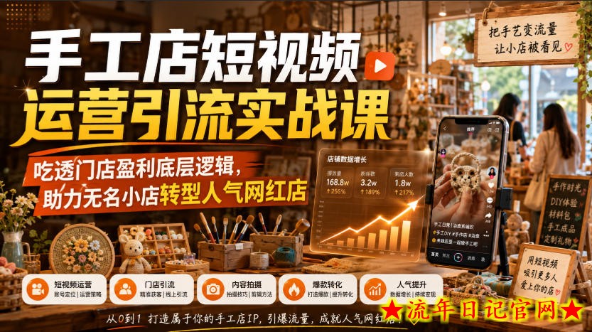 手工店短视频运营引流实战课，吃透门店盈利底层逻辑，助力无名小店转型人气网红店-流年日记