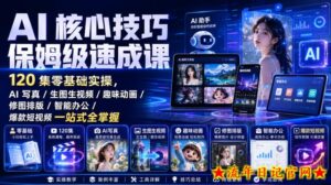 AI核心技巧保姆级速成课｜120集零基础实操，AI写真/生图生视频/趣味动画/修图排版/智能办公/爆款短视频一站式全掌握-流年日记
