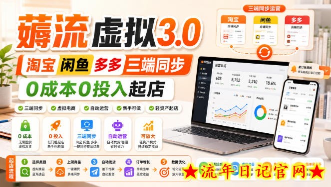 绅白不白·薅流虚拟3.0丨淘宝闲鱼多多三端同步丨0成本0投入起店