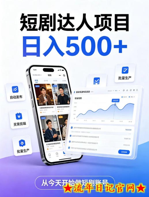 短剧达人项目，日入500+，普通人的创业计划，低门槛开启线上副业新机遇【揭秘】