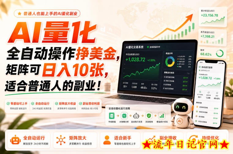 AI量化全自动操作挣美金，矩阵可日入10张，适合普通人的副业！【揭秘】