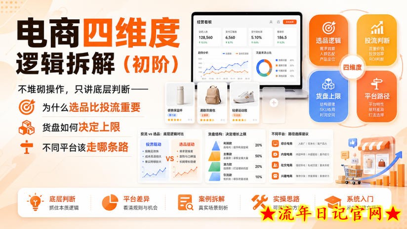 电商四维度逻辑拆解(初阶)不堆砌操作,只讲底层判断——为什么选品比投流重要、货盘如何决定上限、不同平台该走哪条路-流年日记