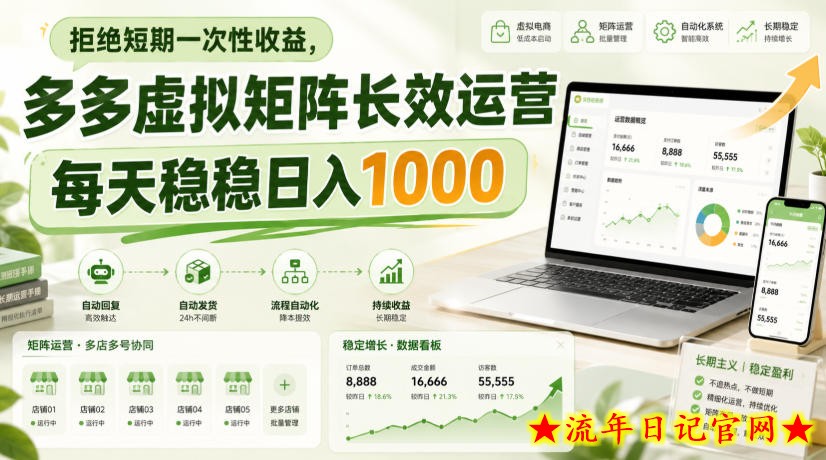 拒绝短期一次性收益,多多虚拟矩阵长效运营,每天稳稳日入1000【揭秘】-流年日记