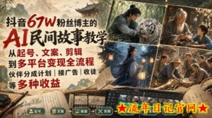 抖音67W粉丝博主的AI民间故事教学，从起号、文案、剪辑到多平台变现全流程，伙伴分成计划接广告等多种收益，月入1W+-流年日记