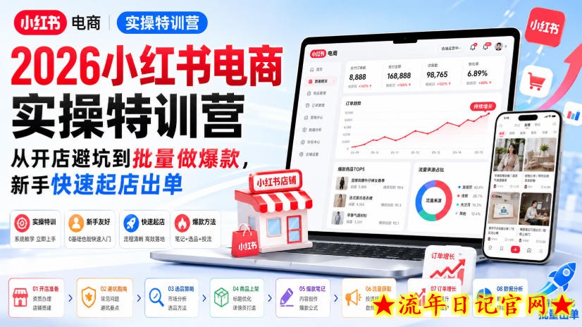 2026小红书电商实操特训营,从开店避坑到批量做爆款,新手快速起店出单-流年日记