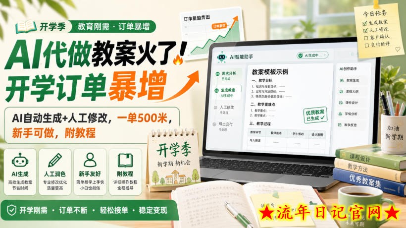AI代做教案火了!开学订单暴增,AI自动生成+人工修改,一单500米,新手可做,附教程【揭秘】-流年日记