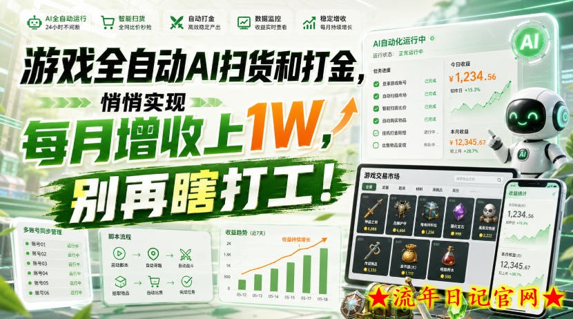 游戏全自动AI扫货和打金,悄悄实现每月增收上1W,别再瞎打工!【揭秘】-流年日记