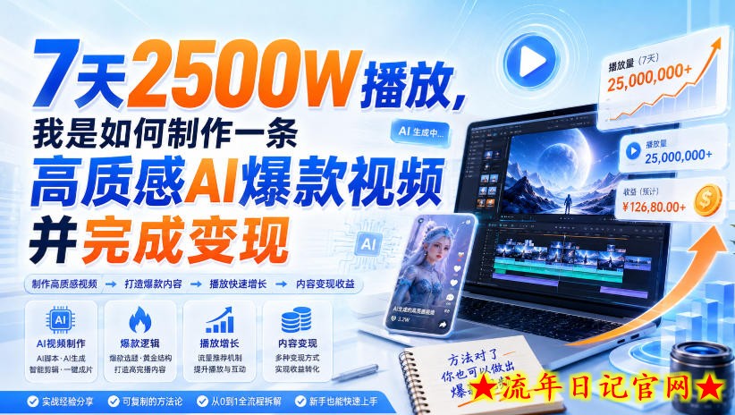 7天2500W播放,我是如何制作一条高质感AI爆款视频并完成变现-流年日记