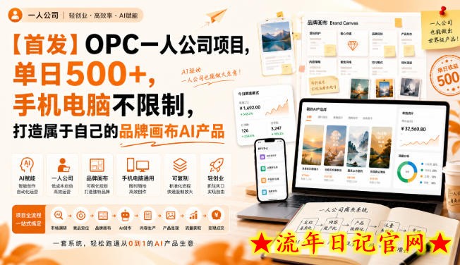【首发】OPC一人公司项目,单日500+,手机电脑不限制,打造属于自己的品牌画布AI产品,收费陪跑【揭秘】-流年日记