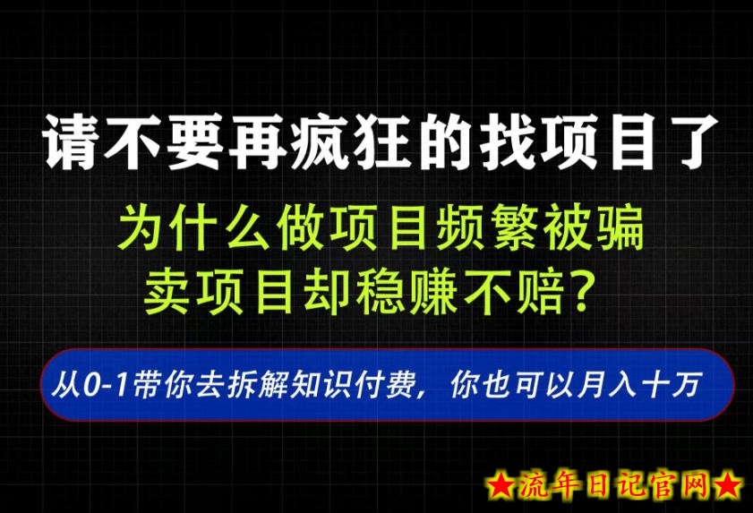 找项目?别傻了!卖项目才是真的一本万利!看完你全都懂了【揭秘】-流年日记