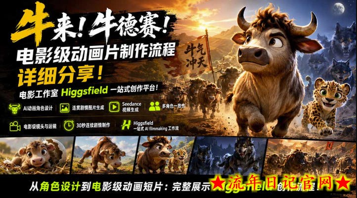 牛来!牛德赛!电影级动画片制作流程详细分享!电影工作室Higgsfield一站式创作平台,完整创作流程-流年日记