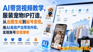 AI带货视频教学，服装宠物IP打造，从出图生成到起号变现，用AI高效产出带货内容，实现账号变现增收-流年日记