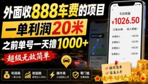 外面收888车费的项目，一单利润20米，之前单号一天撸1k+，超级无敌简单-流年日记