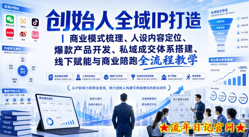 创始人全域IP打造|商业模式梳理、人设内容定位、爆款产品开发、私域成交体系搭建、线下赋能与商业陪跑全流程教学-流年日记