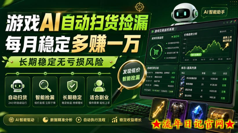 游戏AI自动扫货捡漏，每月稳定多賺1W，长期稳定无亏损风险！【揭秘】