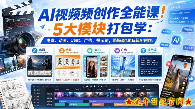 AI视频频创作全能课！5大模块打包学：电影、动画、UGC、广告、提示词，零基础也能玩转AI创作！【原创双语字幕】